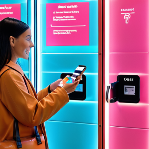 Home 4 A vibrant, modern scene depicting a seamless "phygital" customer journey. A diverse person effortlessly transitions from interacting with a smartphone displaying a digital order to physically picking up an item from a sleek smart locker or a chic café counter. Emphasize the fluid connection between the digital interface (perhaps subtle holographic elements or glowing lines connecting the phone to the physical object) and the physical environment, conveying a sense of effortless convenience, speed, and zero friction. The atmosphere is bright, welcoming, and technologically advanced yet human-centric.