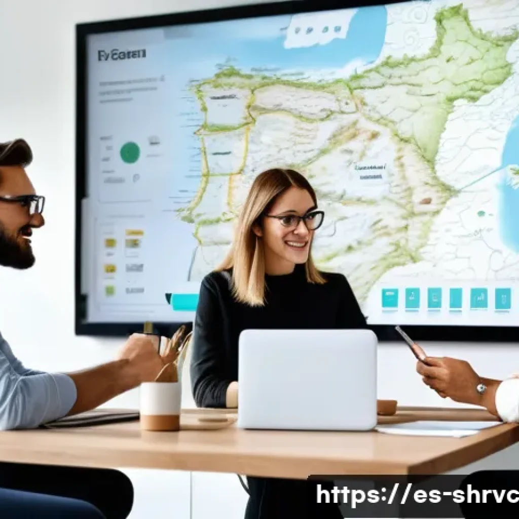 서비스 디자인 사고의 사례 기반 학습 방법 - A modern workspace scene showing a diverse team of professionals collaboratively analyzing a detaile...