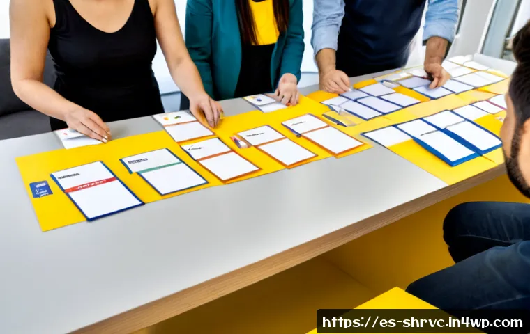 서비스 디자인 사고와 브랜드 전략 연계 - Photorealistic service design workshop in a modern Barcelona studio, diverse Spanish-speaking team o...